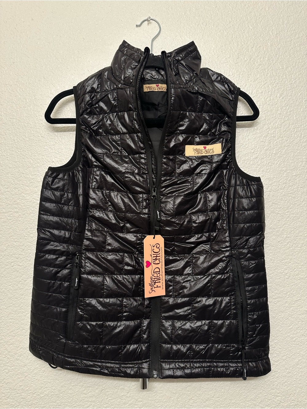 Shiny Black Quilted Vest by Spotted Thread Chics